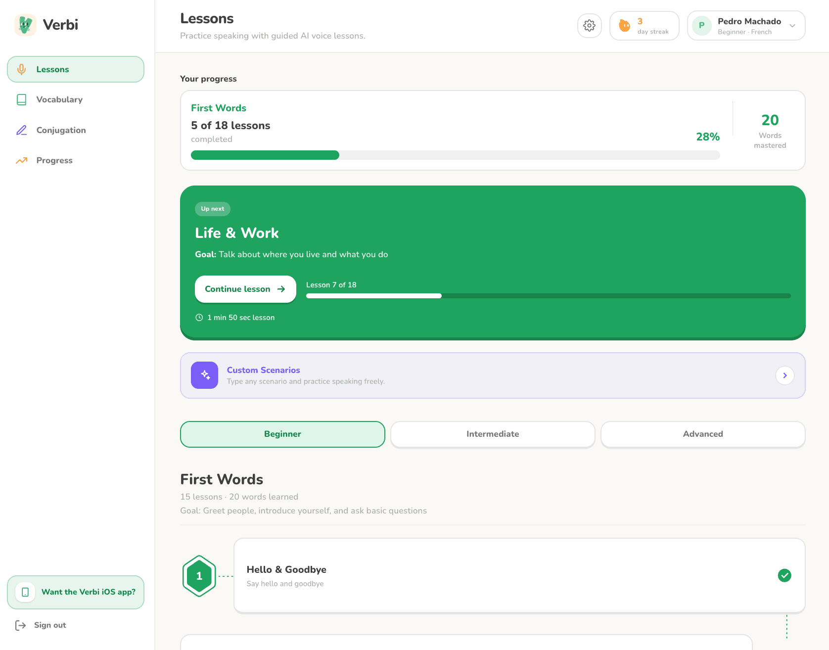 Verbi web app
